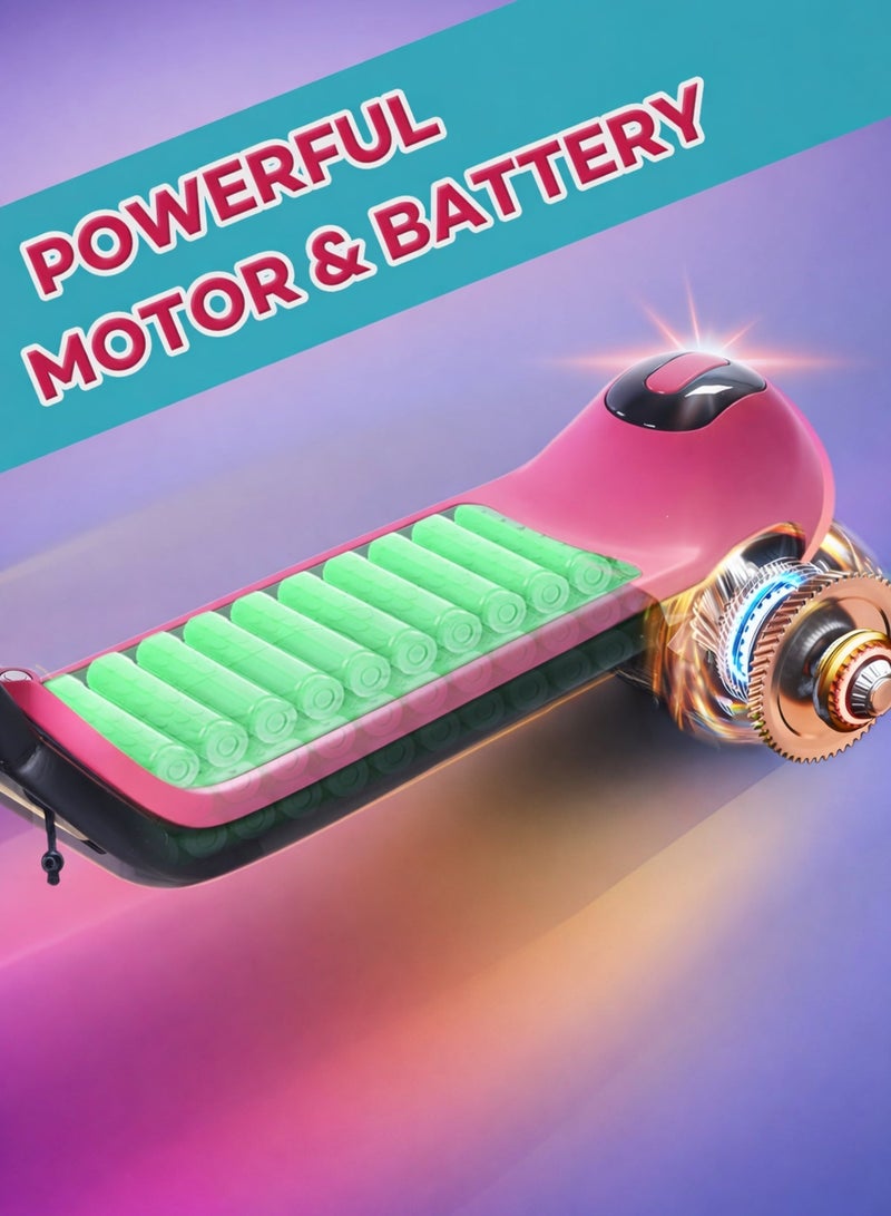 MAGIC VAULT Kids Electric Scooter with Bluetooth Speaker & LED Lights – Foldable E-Scooter for Boys Girls Ages 6-14, 14 km/h Speed, 24V Rechargeable Battery, LED Display, Electronic Brake, Adjustable Height, 6.5 Inch Wheels, RGB Colorful Deck Lights, Gift for Children – Pink - Image 5